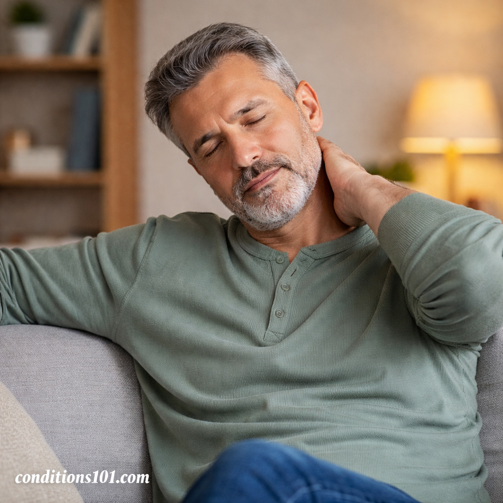 Adult man resting on a couch in a calm home setting, representing everyday experiences related to comorbidity and overlapping health conditions.