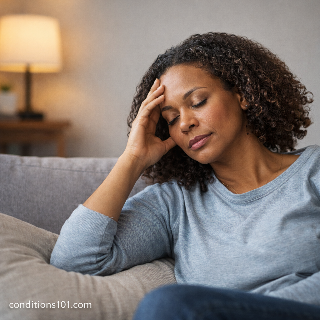 Adult person resting on a couch in a calm home setting, representing everyday lifestyle factors related to long-term health.