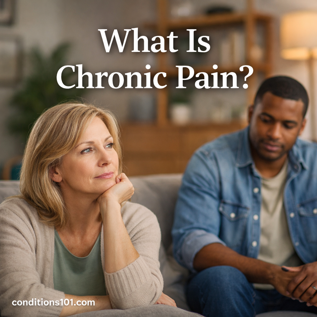 Adult individuals in a calm home setting representing an educational overview of what chronic pain is.