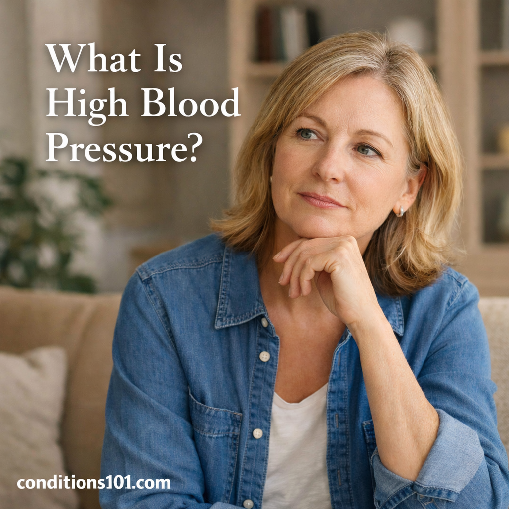 Adult in a calm everyday setting representing an educational overview of what high blood pressure is.