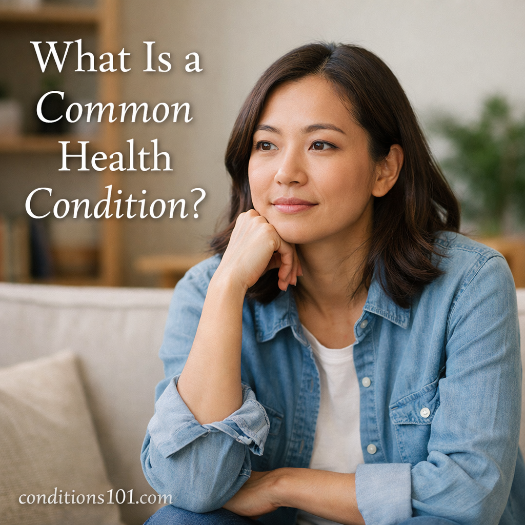 Adult person sitting in a calm living room setting, appearing thoughtfully focused while reflecting on general health information.
