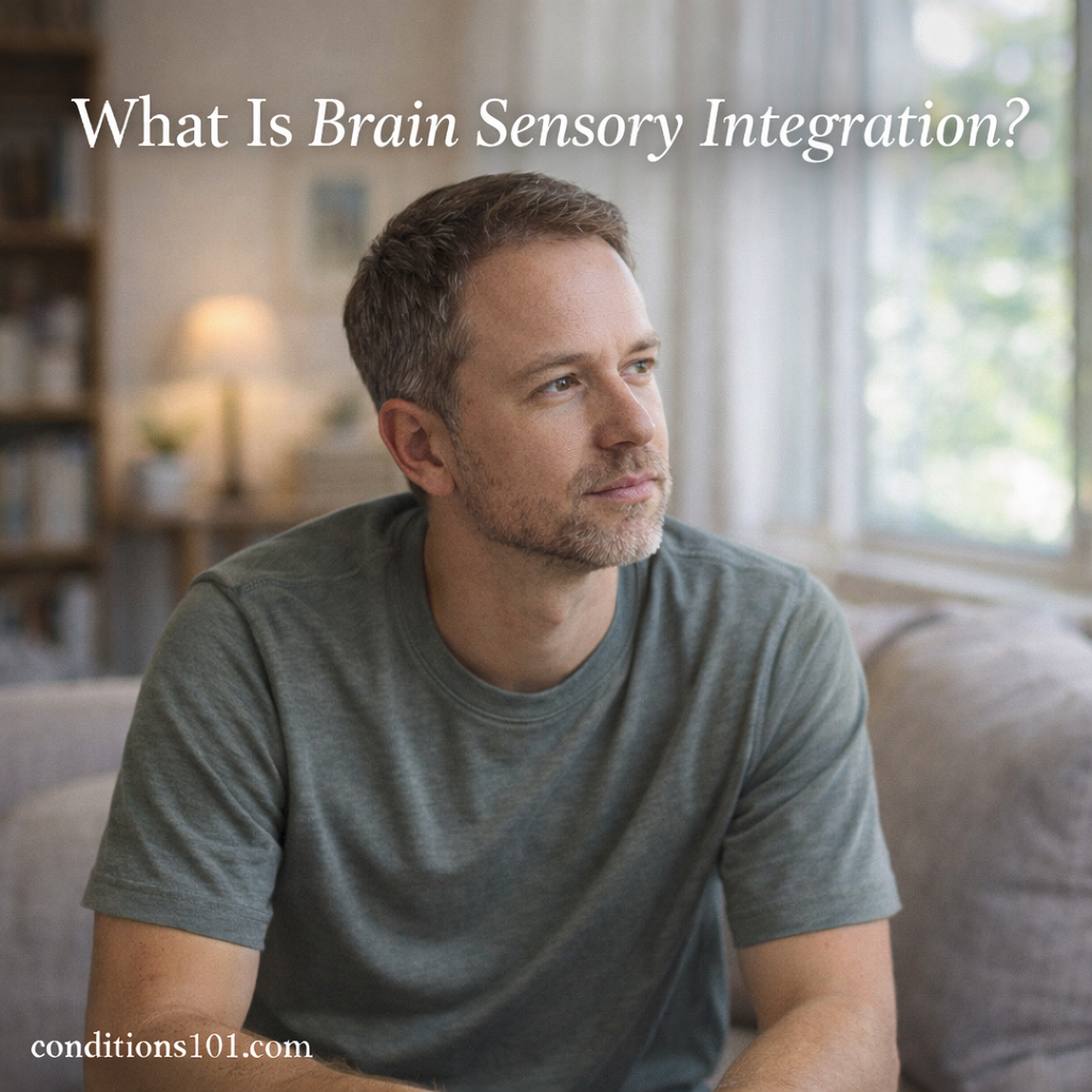 Man sitting thoughtfully in a calm living room setting, representing brain sensory integration and everyday sensory processing.