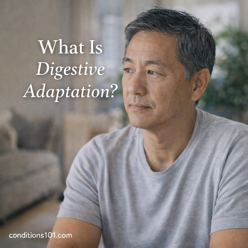 Middle-aged man sitting thoughtfully in a calm home setting representing an educational article about digestive adaptation.