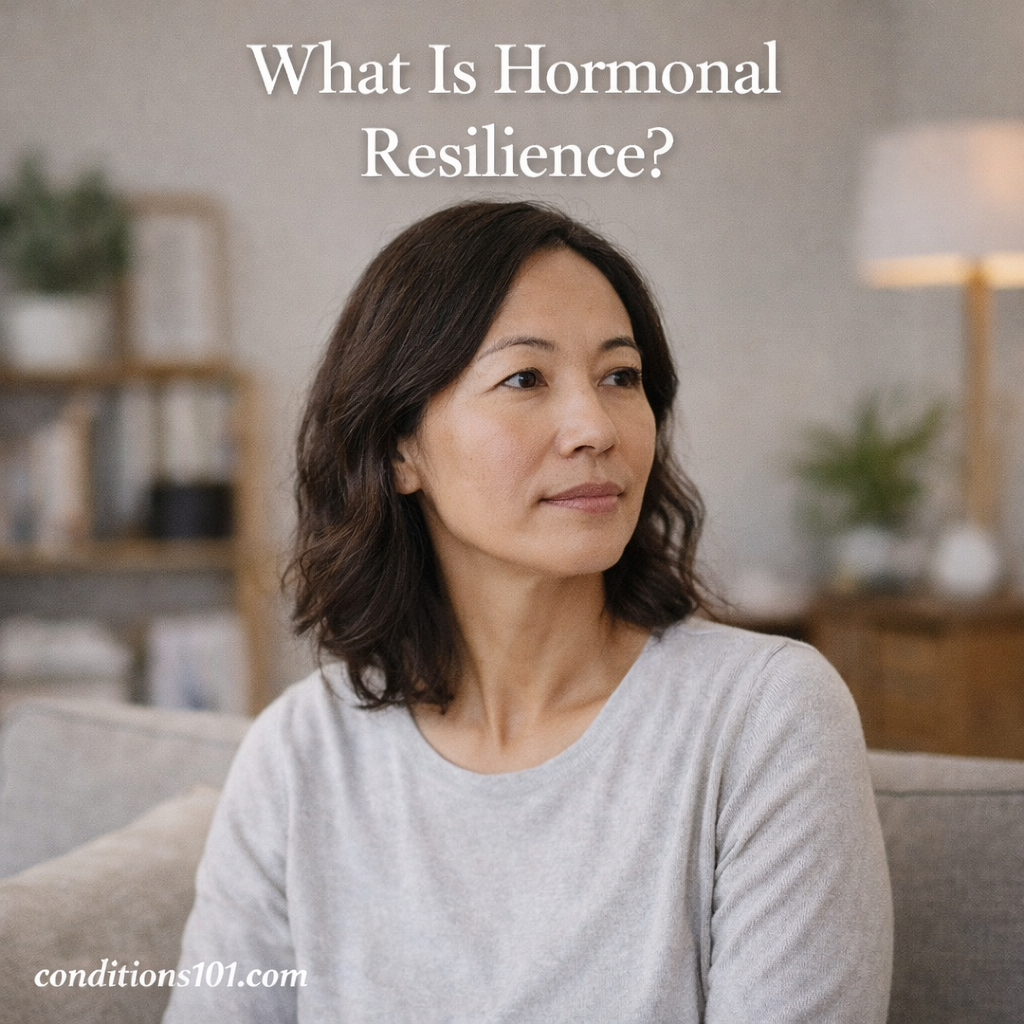 Adult sitting calmly in a living room, representing hormonal resilience and everyday balance.